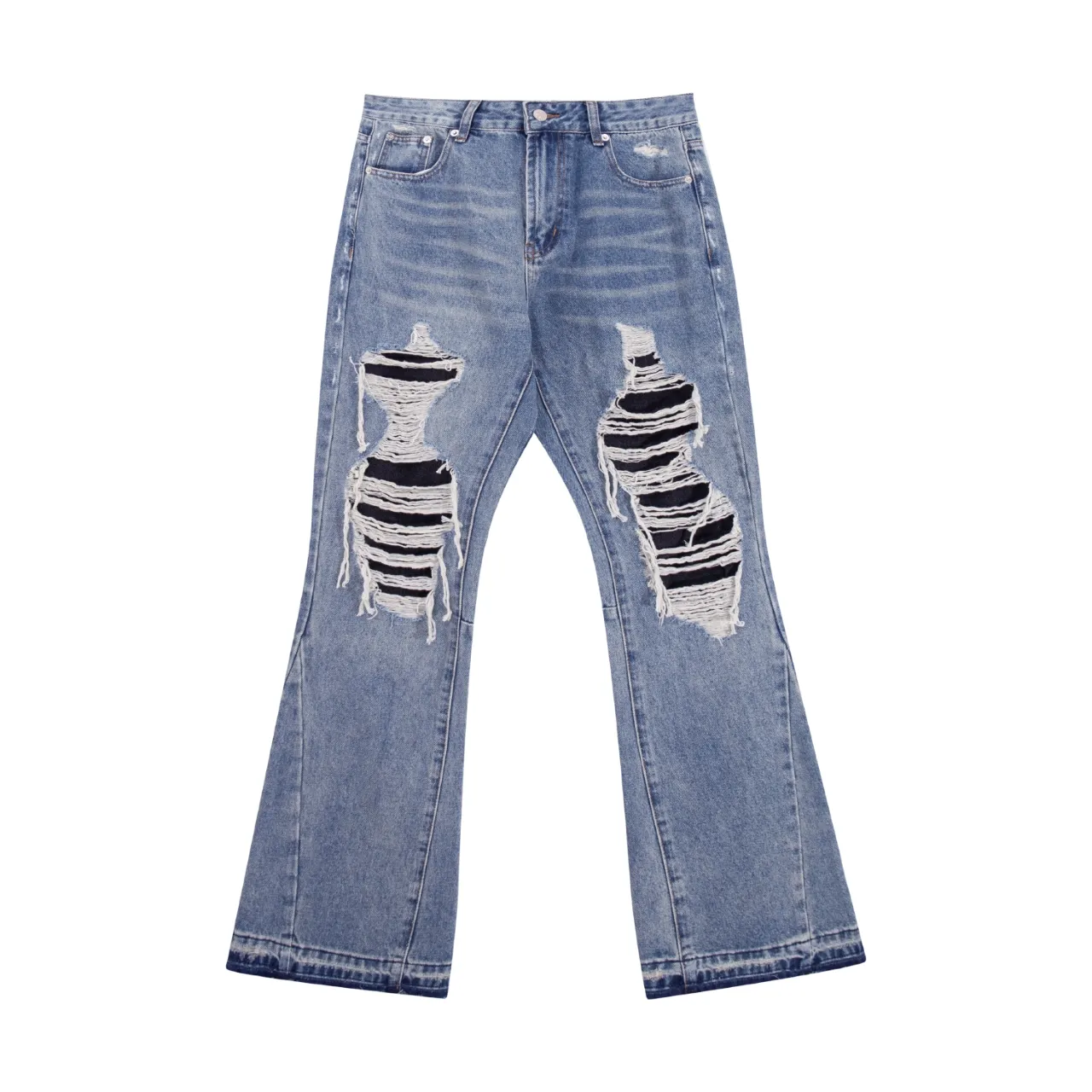 670#Gallery Dept New style ripped patch tassel blue washed jeans bootcut trousers high street trendy pants casual versatile trousers washed blue S~XL P260